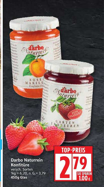 Darbo Naturrein Konfitüre verschieden Sorten 450g Glas