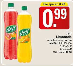 deit Limonade verschiedene Sorten 0,75L. PET-Flasche