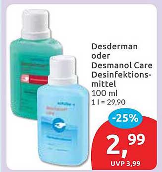 Desderman oder Desmanol Care Desinfektionsmittel 100 ml - Jetzt zum Sonderpreis!