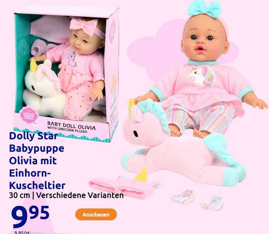 Dolly Star Babypuppe Olivia mit Einhorn-Kuscheltier