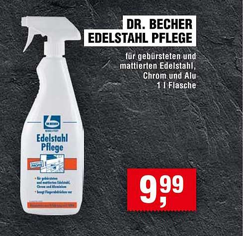 DR. BECHER EDELSTAHL PFLEGE für gebürsteten und mattierten Edelstahl, Chrom und Alu - 1 l Flasche