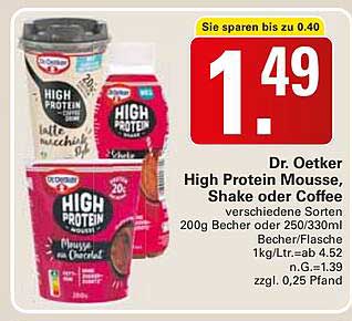 Dr. Oetker High Protein Mousse, Shake oder Coffee, verschiedene Sorten