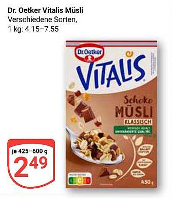 Dr. Oetker Vitalis Müsli, verschiedene Sorten