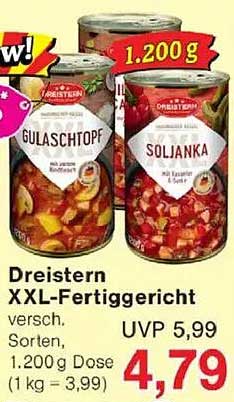 Dreistern XXL-Fertiggericht - Gulaschtopf und Soljanka 1,200 g Dose