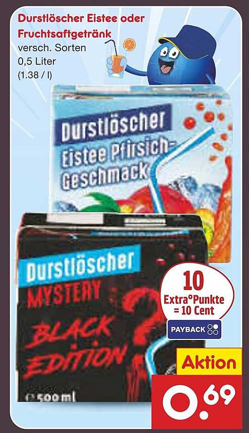 Durstlöscher Eistee oder Fruchtsaftgetränk 0,5 Liter, verschiedene Sorten