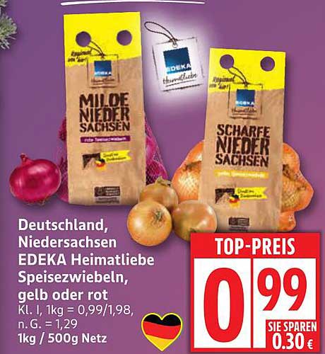 EDEKA Heimatliebe Speisezwiebeln, gelb oder rot - 1 kg