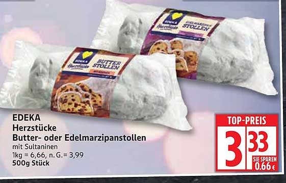 EDEKA Herzstücke Butter- oder Edelmarzipanstollen mit Sultaninen
