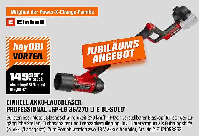 EINHELL AKKU-LAUBBLÄSER PROFESSIONAL „GP-LB 36/270 LI E BL-SOLO“