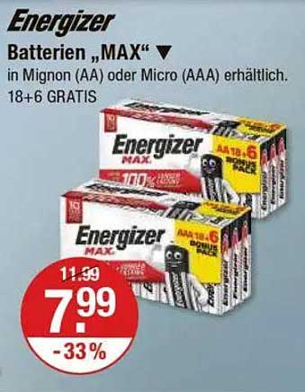 Energizer Batterien ‚MAX‘ - Mignon (AA) oder Micro (AAA) erhältlich