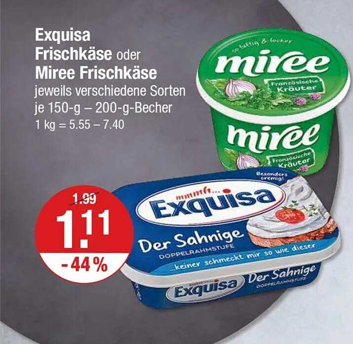 Exquisa Frischkäse oder Miree Frischkäse - 150-g bis 200-g-Becher
