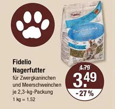 Fidelio Nagerfutter für Zwergkaninchen und Meerschweinchen 2,3-kg-Packung