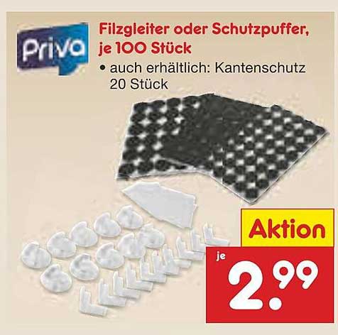 Filzgleiter oder Schutzpuffer, je 100 Stück