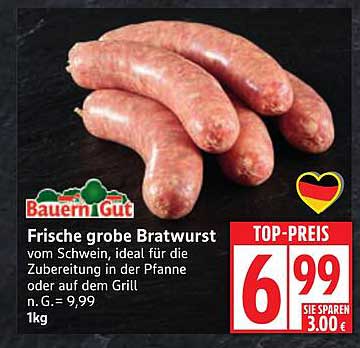 Frische grobe Bratwurst vom Schwein