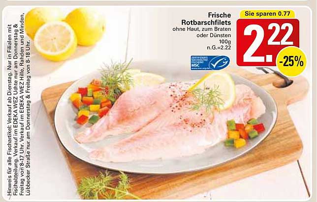 Frische Rotbarschfilets ohne Haut, zum Braten oder Dünsten