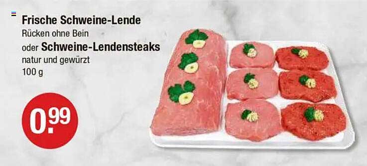 Frische Schweine-Lende Rücken ohne Bein oder Schweine-Lendensteaks natur und gewürzt