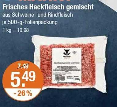 Frisches Hackfleisch gemischt aus Schweine- und Rindfleisch je 500-g-Folienpackung