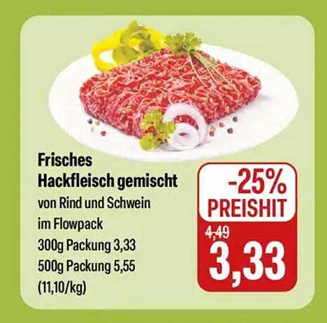 Frisches Hackfleisch gemischt von Rind und Schwein im Flowpack
