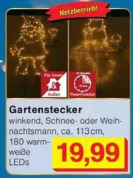 Gartenstecker winkend, Schnee- oder Weihnachtsmann, ca. 113cm, 180 warm-weiße LEDs