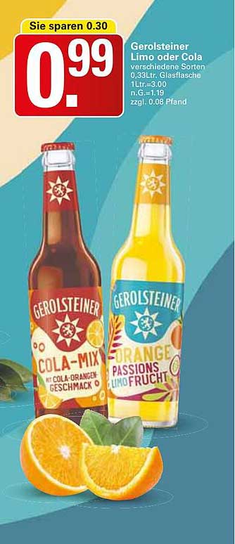 Gerolsteiner Limo oder Cola – verschiedene Sorten 0,33L