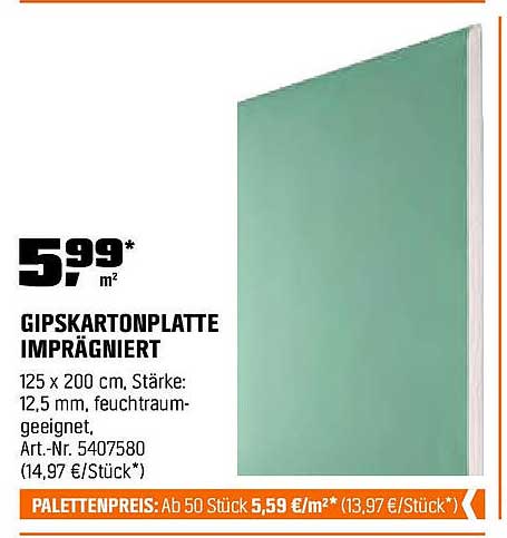 Gipskartonplatte imprägniert