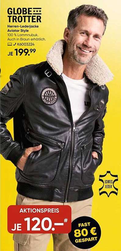 GLobe Trotter Herren-Lederjacke Aviator Style