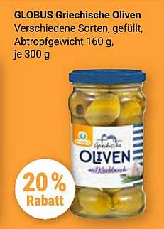 GLOBUS Griechische Oliven - Verschiedene Sorten, gefüllt, Abtropfgewicht 160 g, je 300 g
