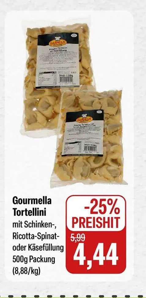 Gourmella Tortellini mit Schinken-, Ricotta-Spinat- oder Käsefüllung 500g Packung