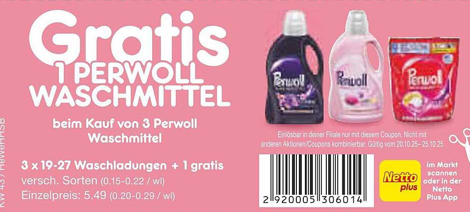 Gratis 1 Perwoll Waschmittel beim Kauf von 3 Perwoll Waschmitteln