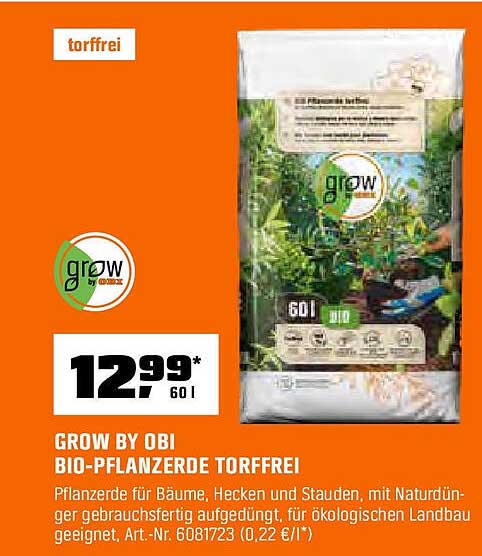 GROW BY OBI BIO-PFLANZERDE TORFFREI