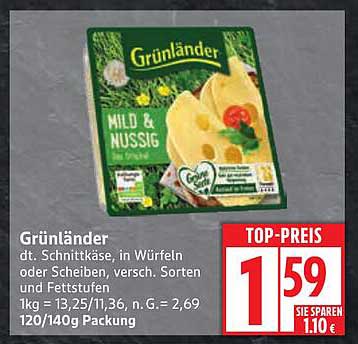 Grünländer Schnittkäse in Würfeln oder Scheiben