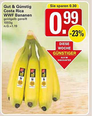 Gut & Günstig Costa Rica WWF Bananen - goldgelb gereift