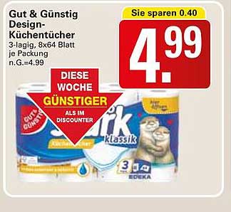 Gut & Günstig Design-Küchentücher 3-lagig, 8x64 Blatt je Packung