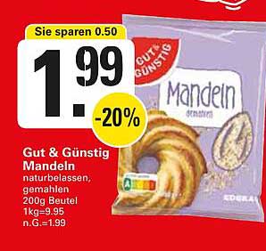 Gut & Günstig Mandeln, naturbelassen, gemahlen 200g Beutel