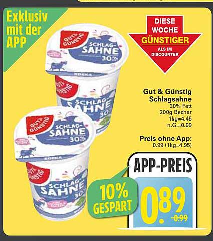 Gut & Günstig Schlagahsahne 30% Fett, 200g Becher
