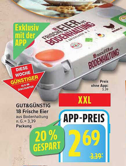 GUT&GÜNSTIG 18 Frische Eier aus Bodenhaltung