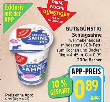 GUT&GÜNSTIG Schlag sahne 200g Becher - perfekt für Ihre Küche