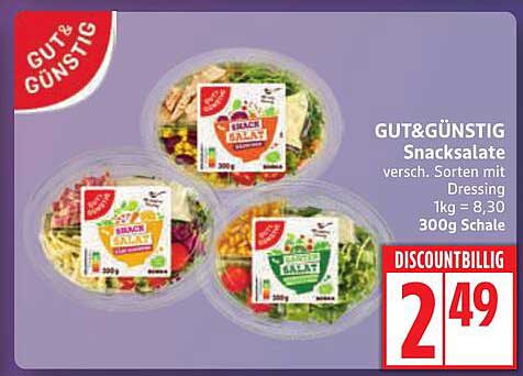 GUT&GÜNSTIG Snacksalate versch. Sorten mit Dressing 300g
