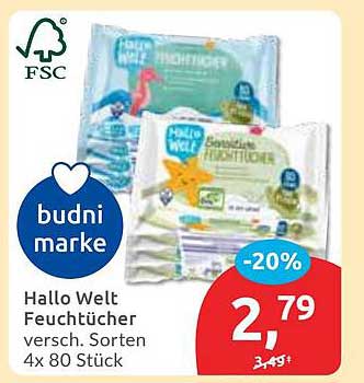 Hallo Welt Feuchttücher versch. Sorten 4x 80 Stück - Jetzt 20% sparen!