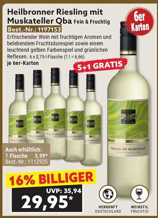 Heilbronner Riesling mit Muskateller QbA - 6er Karton