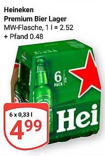 Heineken Premium Bier Lager 6 x 0,33 l
