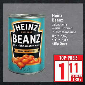 Heinz Beanz gebackene weiße Bohnen in Tomatensauce 415g Dose
