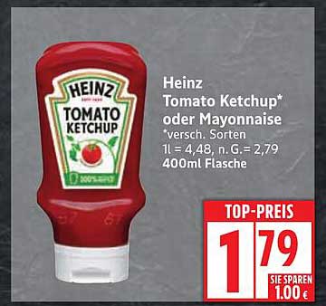 Heinz Tomato Ketchup 400ml oder Mayonnaise - Jetzt nur 1,79 €!
