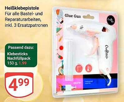 Heißklebepistole für alle Bastel- und Reparaturarbeiten, inkl. 3 Ersatzpatronen