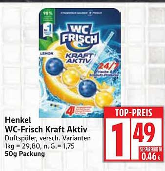 Henkel WC-Frisch Kraft Aktiv Duftspüler (Lemon) 50g Packung