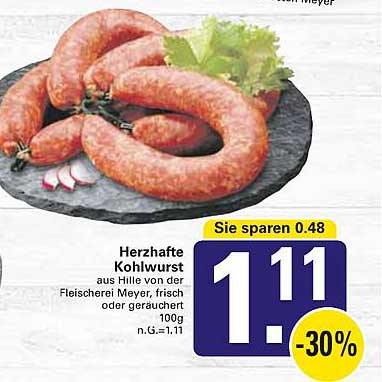 Herzhafte Kohlwurst aus der Fleischerei Meyer, frisch oder geräuchert