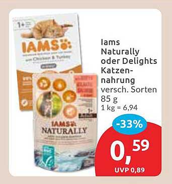 Iams Naturally oder Delights Katzennahrung 85 g