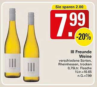 III Freunde Weine - verschiedene Sorten, Rheinhessen, trocken, 0,75L Flasche