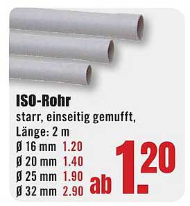 ISO-Rohr - starr, einseitig gemufft, 2 m