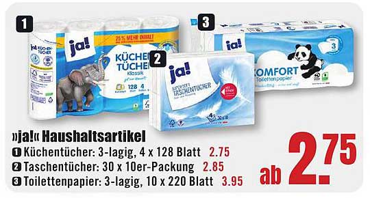 ja! Haushaltsartikel – Küchenrollen, Taschentücher und Toilettenpapier