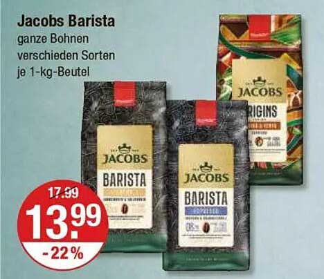Jacobs Barista ganze Bohnen verschiedene Sorten je 1-kg-Beutel